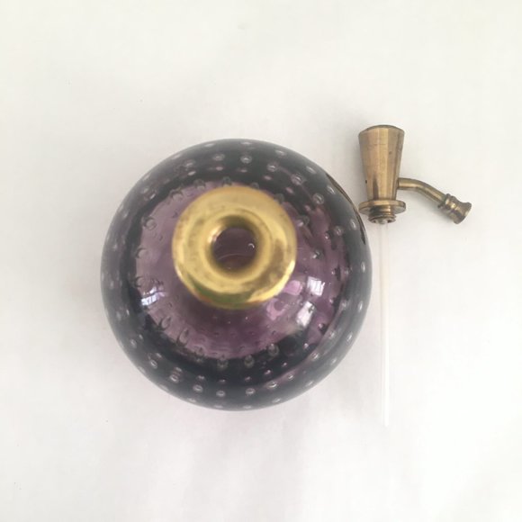 Vintage Tilso Perfume Bottle Amethyst Controlled Bubble Art Glass Brass Japan - Picture 6 of 8